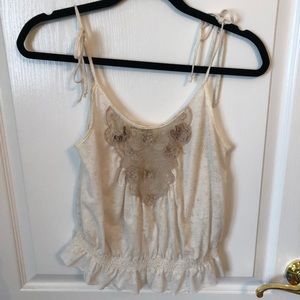 Free People Tan Sheer Front Croptop